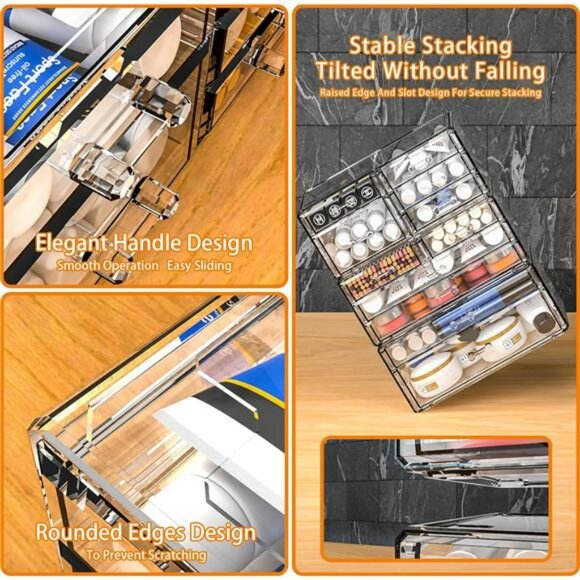Clear makeup organizer stackable drawers vanity skincare jewelry storage box - Picture 5 of 7